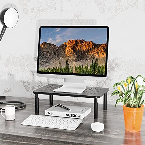 WALI Desk Organizer, 1 Tier Computer Monitor Stand for Desk, Desk Monitor Riser 3 Height Adjustable, Laptop Stand Underneath Storage for Office, Home, School Supplies (STT003), 1 Pack, Black