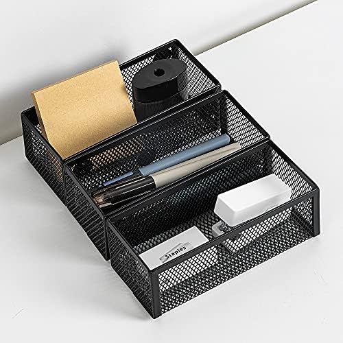 Amazon Basics Magnetic Storage Baskets, Mesh Organizers for Office Supplies and Workspace, 6" x 2.5" x 2.2", Black, 3-Pack
