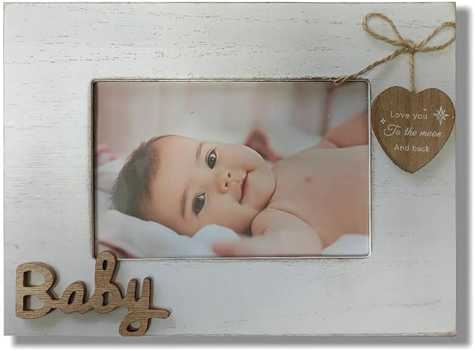 Baby Picture Frame 4x6,Love You to The Moon and Back Photo Frame with Heart for Baby Birthday and Newborn Gift,Black Heart Photo Frame 4x6 (Baby Horizontal)