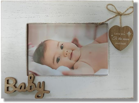 Baby Picture Frame 4x6,Love You to The Moon and Back Photo Frame with Heart for Baby Birthday and Newborn Gift,Black Heart Photo Frame 4x6 (Baby Horizontal)