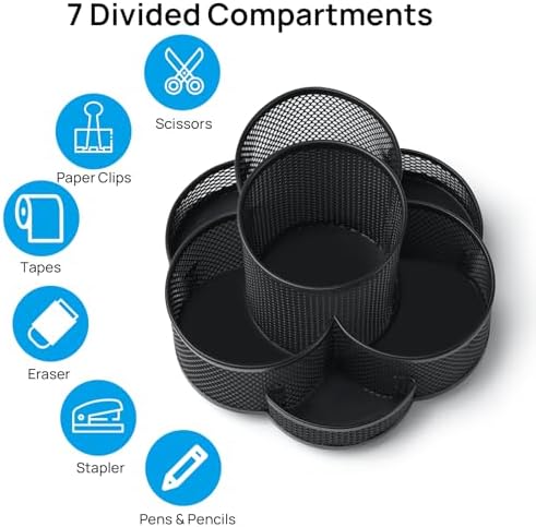 Topwey 360 Rotating Pencil/Pen Holder for Desk in Black