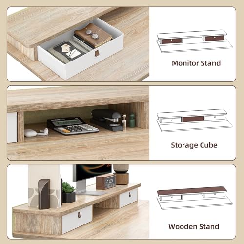 TIQLAB 48 * 24 inch Standing Desk with Two Drawers&Top Shelf, Maple