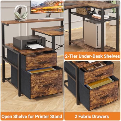 Aheaplus L Shaped Desk with File Drawer, Reversible L Shaped Gaming Desk