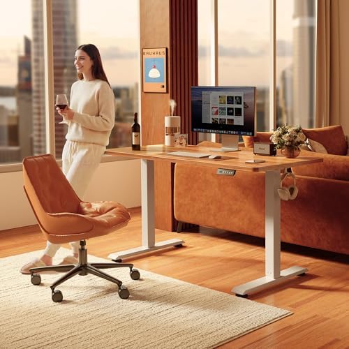FEZIBO Standing Desk 55 × 24 Inch Electric Height Adjustable, Light Rustic