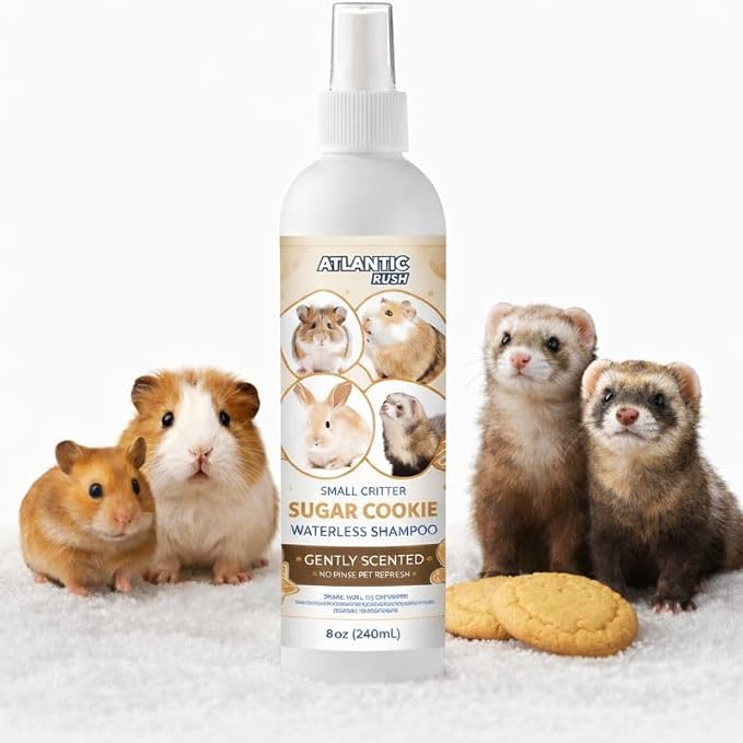 Waterless Shampoo for Small Critters - 8oz Cruelty Free Dry Shampoo - No Rinse for Pet Ferrets, Guinea Pigs, Hedgehogs, Sugar Gliders, Rabbits & Hamsters (8 oz, Light Sugar Cookie)
