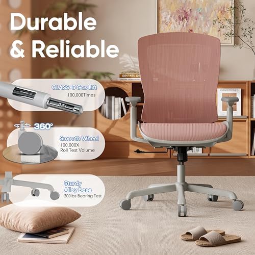 ELABEST Mesh Office Chair,Ergonomic Computer Desk Chair,Sturdy Task Chair- Adjustable Lumbar Support & Armrests,Tilt Function,Comfort Wide Seat,Swivel Home Office Chair (Pink)