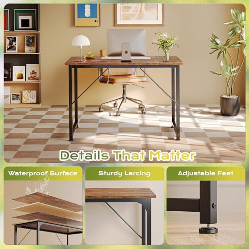 PRAISUN 40 Inch Computer Desk, Office Desk, Spacious Desktop, Rustic Brown