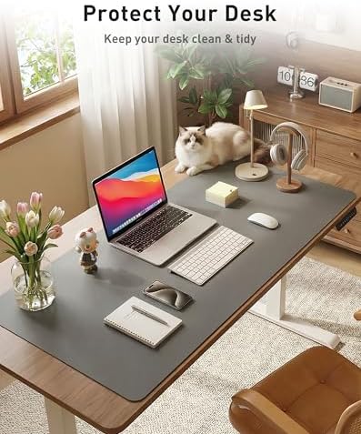 Aothia Faux Leather Desk Mat - Large Mouse Pad, Non-Slip PU Leather Blotter, Waterproof Writing Surface for Office and Home (Grey, 63" x 17")