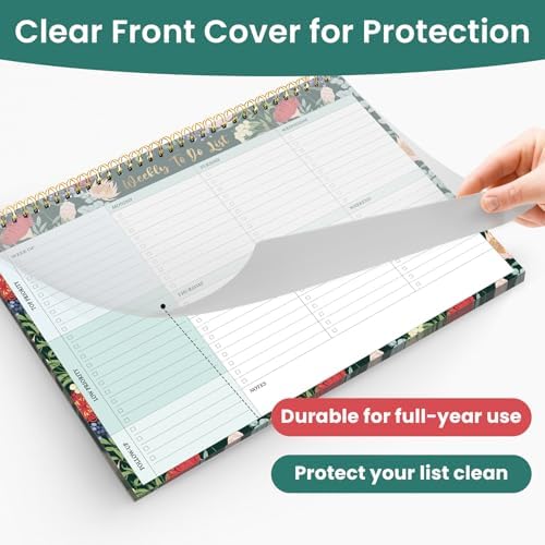 Weekly To Do List Notepad with 52 Undated Sheets（8.5"×11"）- Undated Weekly Planner Notepad for Office Desk Accessories and Supplies - Sage Blossom