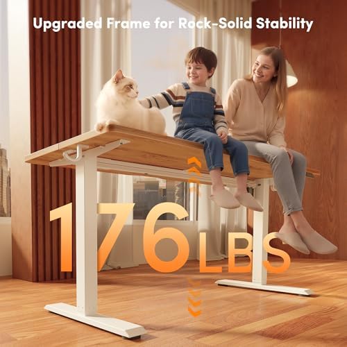 FEZIBO Standing Desk 55 × 28 Inch Electric Height Adjustable, Light Rustic