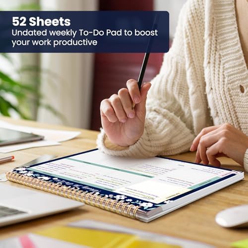 Weekly To Do List Notepad with 52 Undated Sheets（8.5"×11"）- Undated Weekly Planner Notepad for Office Desk Accessories and Supplies - Navy Blossom