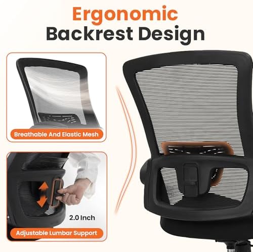 NEO CHAIR Office Desk Chair High Back Mesh Chair Adjustable Lumbar, Black