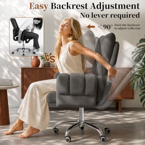 HOMRELEXA Cross Legged Office Chair, Cloud Desk Chair with Flip-Up Arm Rests, Foot Rest, Wide Seat, Comfy Executive Ergonomic Computer Gaming Chair, Gray