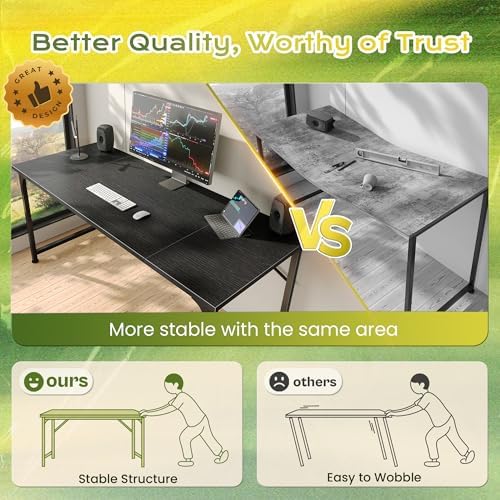 PRAISUN 55 Inch Computer Desk, Office Desk, Spacious Desktop, Black