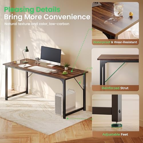 Huuger Computer Desk, 54 Inch Office Desk, Gaming Desk with Storage, Writing Desk Work Desk for Home Office, Study, Modern Simple Desk, Large Legroom, Metal Frame, Walnut