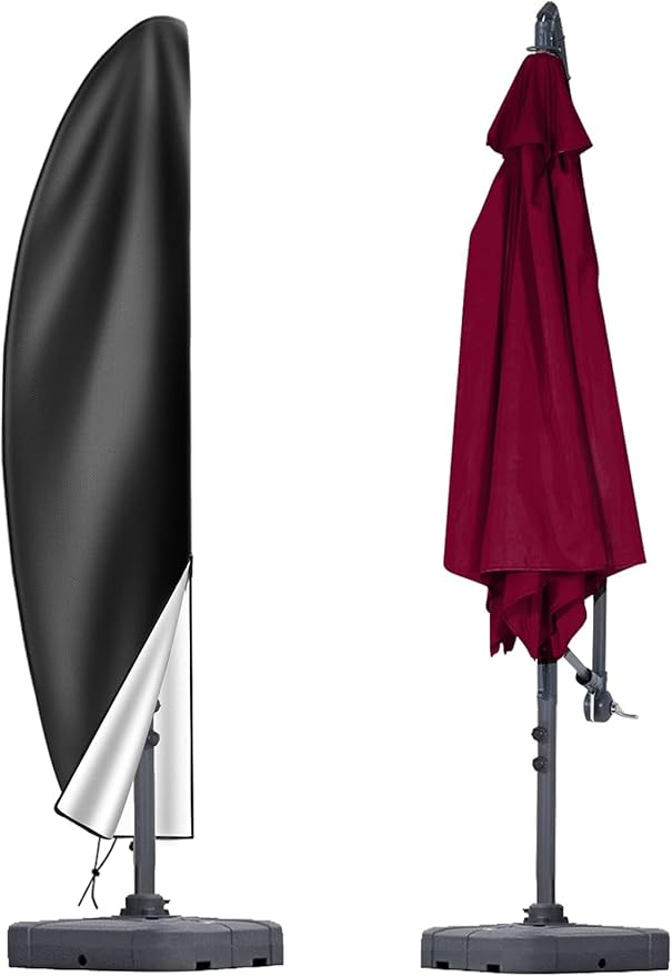Patio Cantilever Umbrella Covers for Outdoor: Waterproof Offset Umbrella Cover Banana Style with Zipper fits 9FT to 14FT, Black