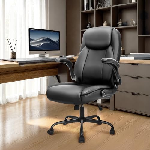 NEO CHAIR Office Desk Chair, High Back PU Leather with Flip-up Arms, Black