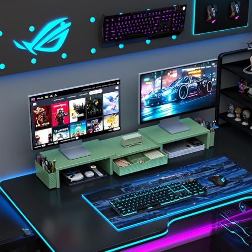 gianotter Dual Monitor Stand Riser With Drawer and 2 Pen Holders