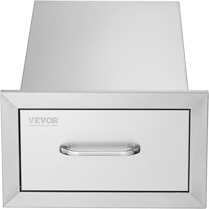 VEVOR Outdoor Kitchen Drawers 14W x 8.5H x 23D Inch, Outdoor Kitchen Cabinets with Stainless Steel Handle, Flush Mount Double Drawers, BBQ Island Drawers, Outdoor Kitchen Access Drawers