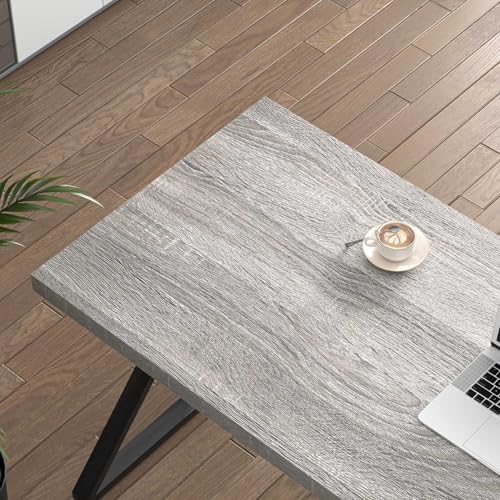 FOLUBAN Modern Desk, Rustic Wood and Metal Computer Desk for Home Office, Simple Study Writing Gaming Table for Bedroom Living Room, Light Grey, 53 Inch
