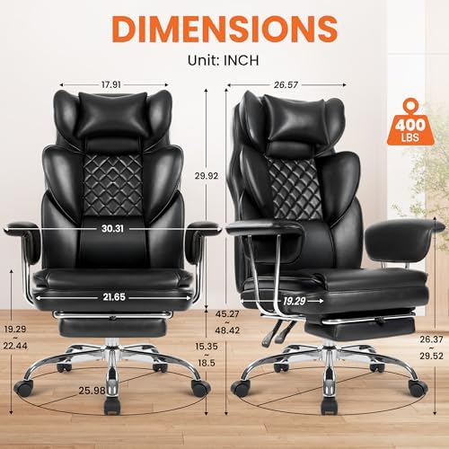 NEO CHAIR Big & Tall Leather Office Chair, High Back, Lumbar Support, Black