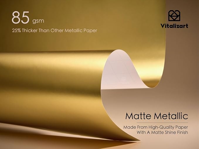Vitalizart Gold Matte Metallic Wrapping Paper Set 30" With Silk Satin Ribbon & Gift Tags Christmas Gift Wrapping Birthday Baby Shower Wedding Bouquets Handmade Crafts 197"(16.4 Ft) Gold Ribbon