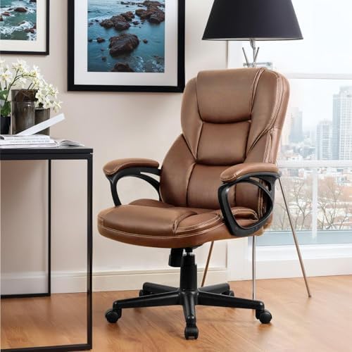 Furmax Office Executive Chair High Back Adjustable Managerial Home Desk Chair, Swivel Computer PU Leather Chair with Lumbar Support (1, Light Brown)