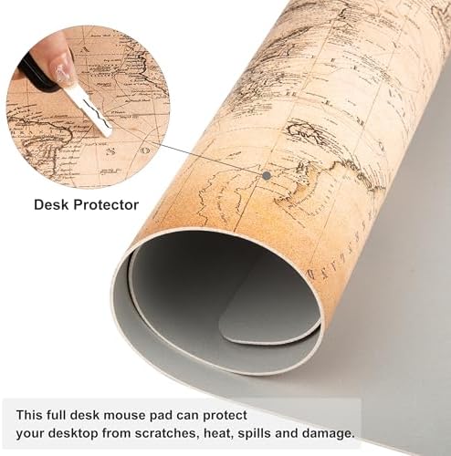 QiyI PU Leather Large Mouse Pad, Office Decor, 31.5" x 15.7", World Map