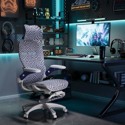 ELABEST X100 Ergonomic Mesh Office Chair with Footrest, Big and Tall Home Desk Chair with 5D Flip-Up Arms, Adjustable 3D Lumbar Support, Gaming & Executive Computer Chair (Cybernetic Pulse)