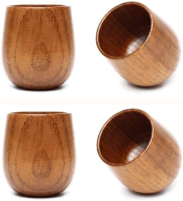 JKLcom Wooden Tea Cups Top Grade Natural Solid Wood Tea Cup 4 Pack,Wooden Teacups Coffee Mug Wine Mug for drinking Tea Coffee Wine Beer Hot Drinks,100-200 ML