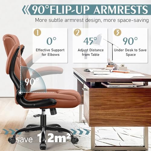 Leather Office Chair, PU Home Computer Desk Chairs with Ergonomic Back Support, 360°Swivel Free，Small Gaming Chair with Wheels and Adjustable Armrests, for Short People Use