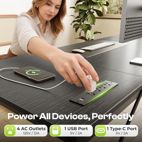 PRAISUN 70 x 24 Inch Computer Desk with Power Outlets & USB-C, Black