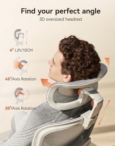 SIHOO B100 Pro Ergonomic Office Chair with Adaptive Lumbar Support, Computer Chair with Dual-Back, Desk Chair with 360° Rotatable & Flip-Up Armrests, 3D Wide Headrest, 2 Packs, Light Grey