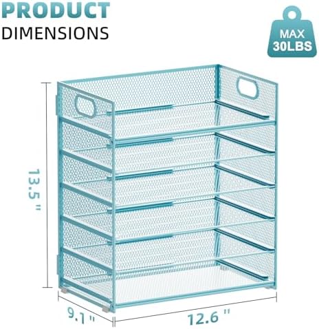 Marbrasse 6 Tier Paper Organizer Letter Tray - Mesh Desk File Organizer with Handle, Paper Sorter for Letter/A4 Office File Folder Holder -Blue