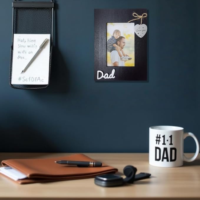 Dad I Love You so Picture Frame 4x6 Vertical,Black Wooden Heart Photo Frame for Father,Father Day Gift,Gift for Dad Birthday,Christmas,Thanksgiving,New year