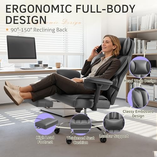 Furmax Big and Tall Office Chair, High Back Gaming Chair with Footrest for Heavy People, 400LBS Ergonomic Comfy Office Chair with Adjustable Armrests for Home Office (Grey)