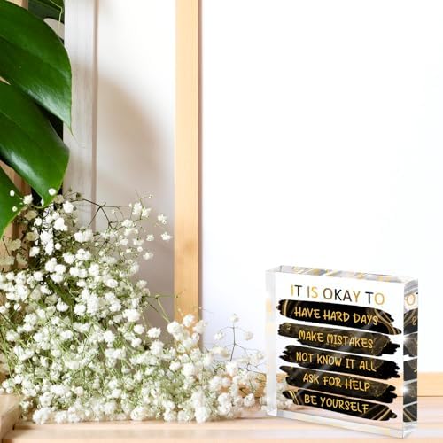 "It's Okay..." Motivational Decor, Black and Gold 4 Inch Acrylic Tabletop Sign, Inspirational Desk Accessories for Workplace Wellness, Motivational Quote for Therapy Office and Home Desk
