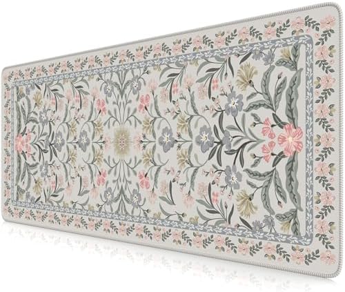 iCasso Aesthetic Desk Mat,31.5x11.8in Mouse Pads, Gray Floral