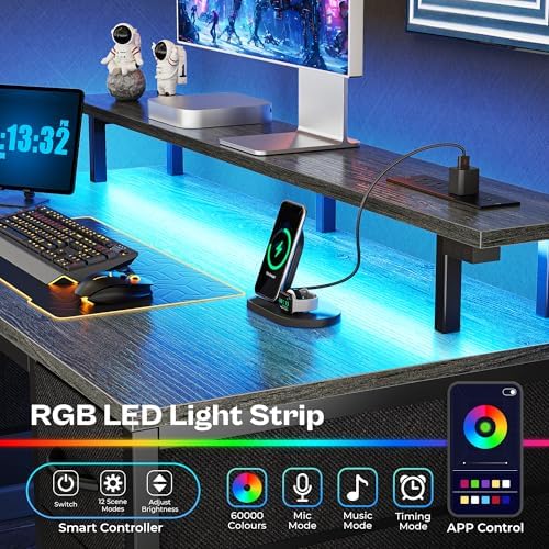 Huuger 47 inch Computer Desk with Power Outlets & 4 Drawers