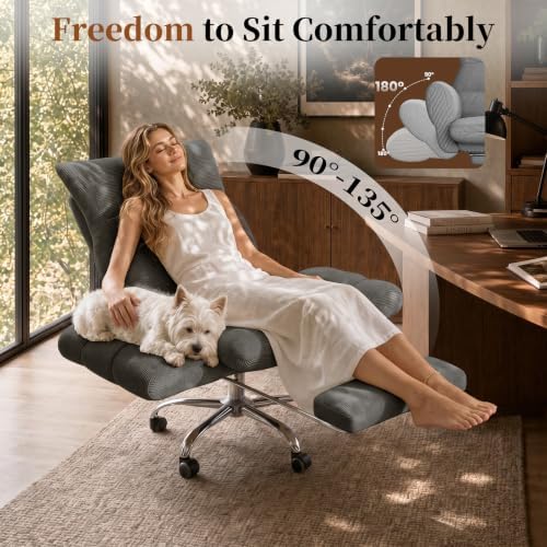 HOMRELEXA Cross Legged Office Chair, Cloud Desk Chair with Flip-Up Arm Rests, Foot Rest, Wide Seat, Comfy Executive Ergonomic Computer Gaming Chair, Gray