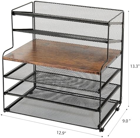 OPNICE Desk Organizer, 6-Tier Paper Organizer Letter Tray, Brown Wood