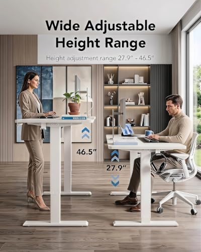 HUANUO 55x27 Inch Electric Standing Desk, Height Adjustable, White