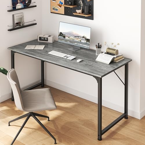Huuger Computer Desk, 48 Inch Office Desk, Gaming Desk with Storage, Writing Desk Work Desk for Home Office, Study, Modern Simple Desk, Large Legroom, Metal Frame, Grey
