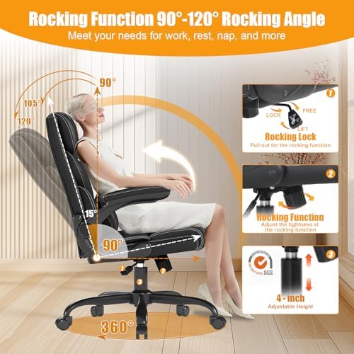 Executive Office Chair with Flip-up Armrests,Ergonomic Computer Desk Chairs