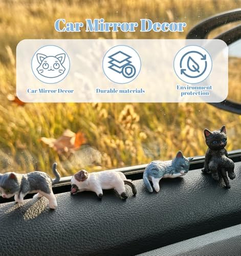 5 Pcs Mini Cat Desk Figurines, Mini Resin Cat Monitor Figurine for Desk Computer Monitor Decor, Cats Figurines for Car Interior & Office Desks (Assorted Colors)