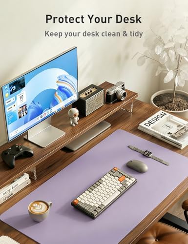 Aothia Faux Leather Desk Mat - Non-Slip PU Leather Desk Blotter, Waterproof Writing Surface, Large Desk Pad for Office & Home (Lavender, 55" x 17")