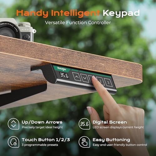Huuger 63 x 28 Large Electric Standing Desk, Height Adjustable Computer Desk, 27.6" Deep Desktop, Stand up Gaming Office Table with 2 Hooks, 3 Preset Heights, for Home Office, Rustic Brown, 7021Z-1