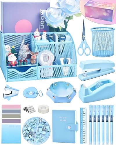 LXEVIHK Blue Desk Accessories 23-Piece Office Supplies Gift Set for Women