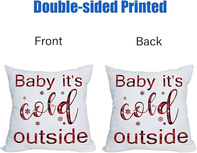 Fukeen Winter Outdoor Merry Christmas Throw Pillow Covers 24x24 Inch Waterproof Red and Black Buffalo Plaids Baby It’s Cold Outside New Year Holiday Cushion Cases Snowflake Decor Double Sided