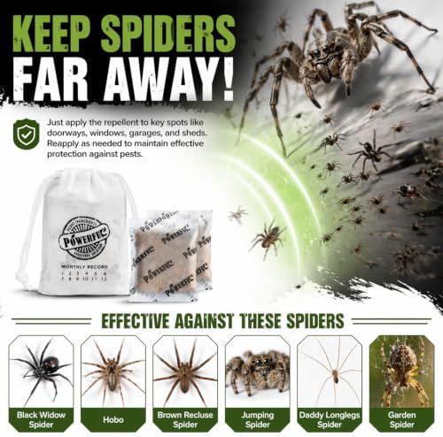 Natural Spider Repellent Pouches, 12 Pack Lemongrass Oil Plant-Based Ingredients Deterrent for Home Defense, Indoor Spider Deterrent for Closets, Garages, Basements and Attics